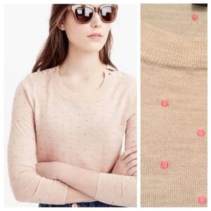 J. Crew cream embroidered pink polka dot crewneck wool sweater 23431